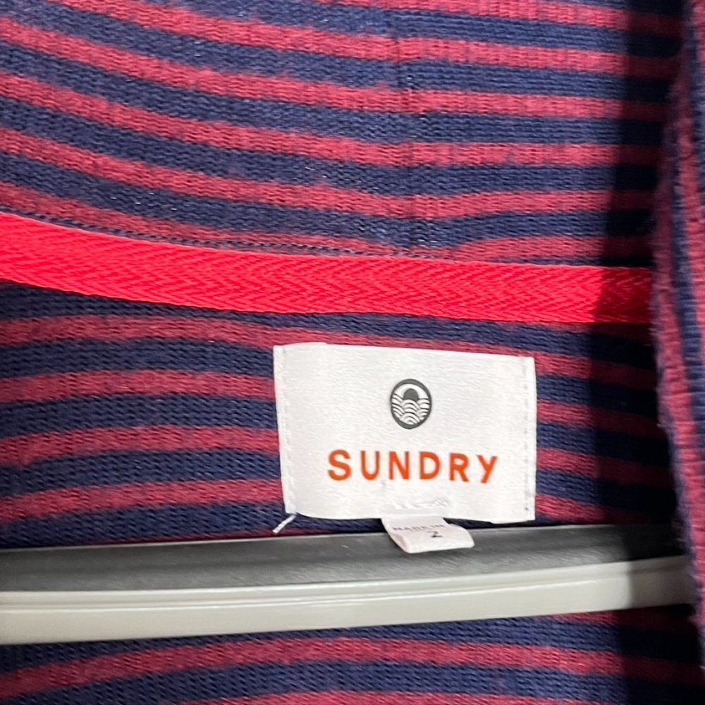 Anthropologie Sundry Striped Comfortable Cozy Cardigan Navy Maroon Size 2 M - Picture 7 of 11